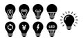 Bulb electric LED energy saving vector icon illustration set